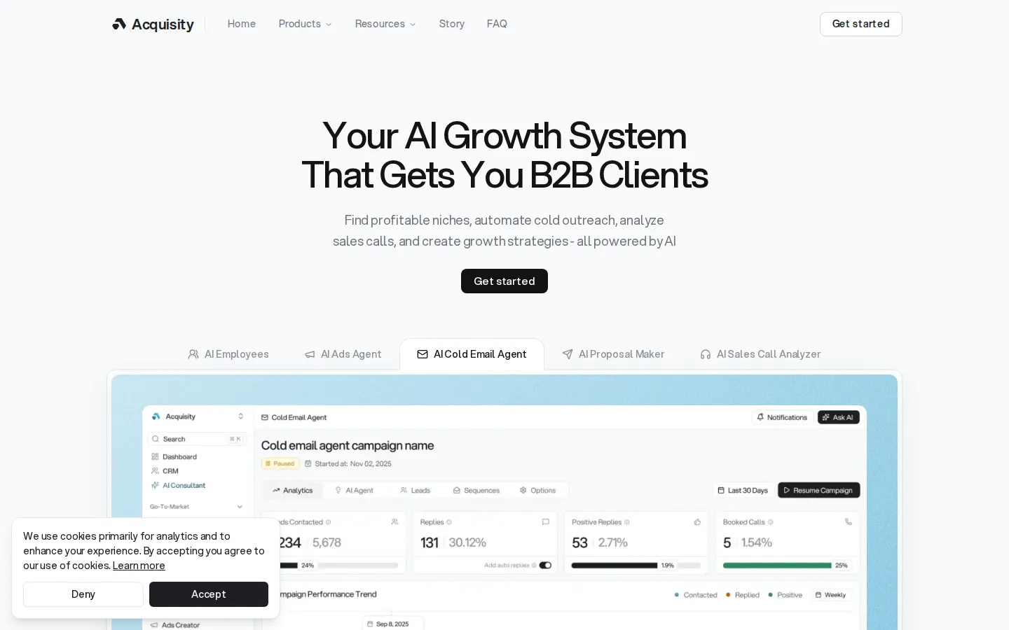 Acquisity AI Lead Generation product interface screenshot