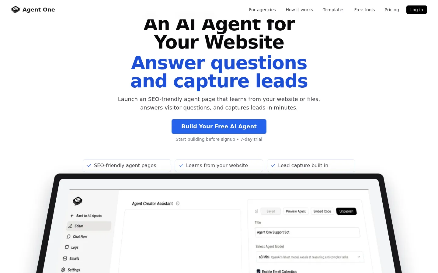Agent One AI Agent product screenshot