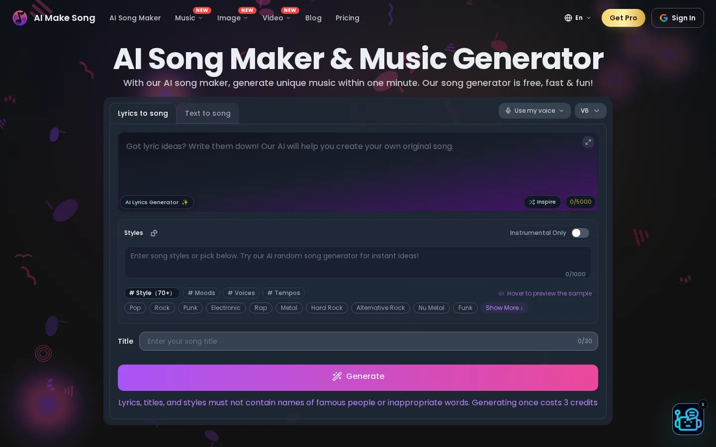 AI Make Song AI Song Generator product interface screenshot