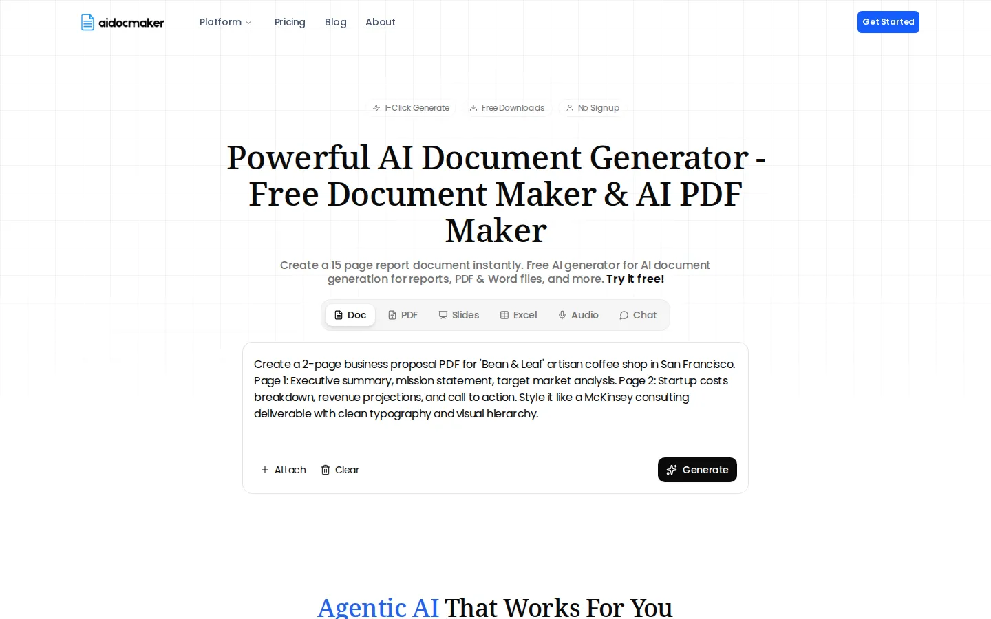 AIDocMaker AI Documents Generator product interface screenshot