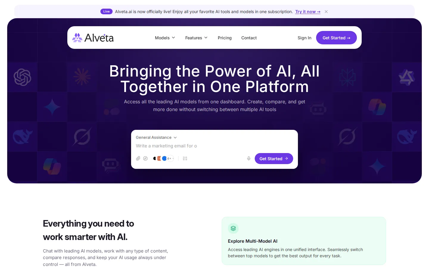 Alveta AI Chatbot product interface screenshot