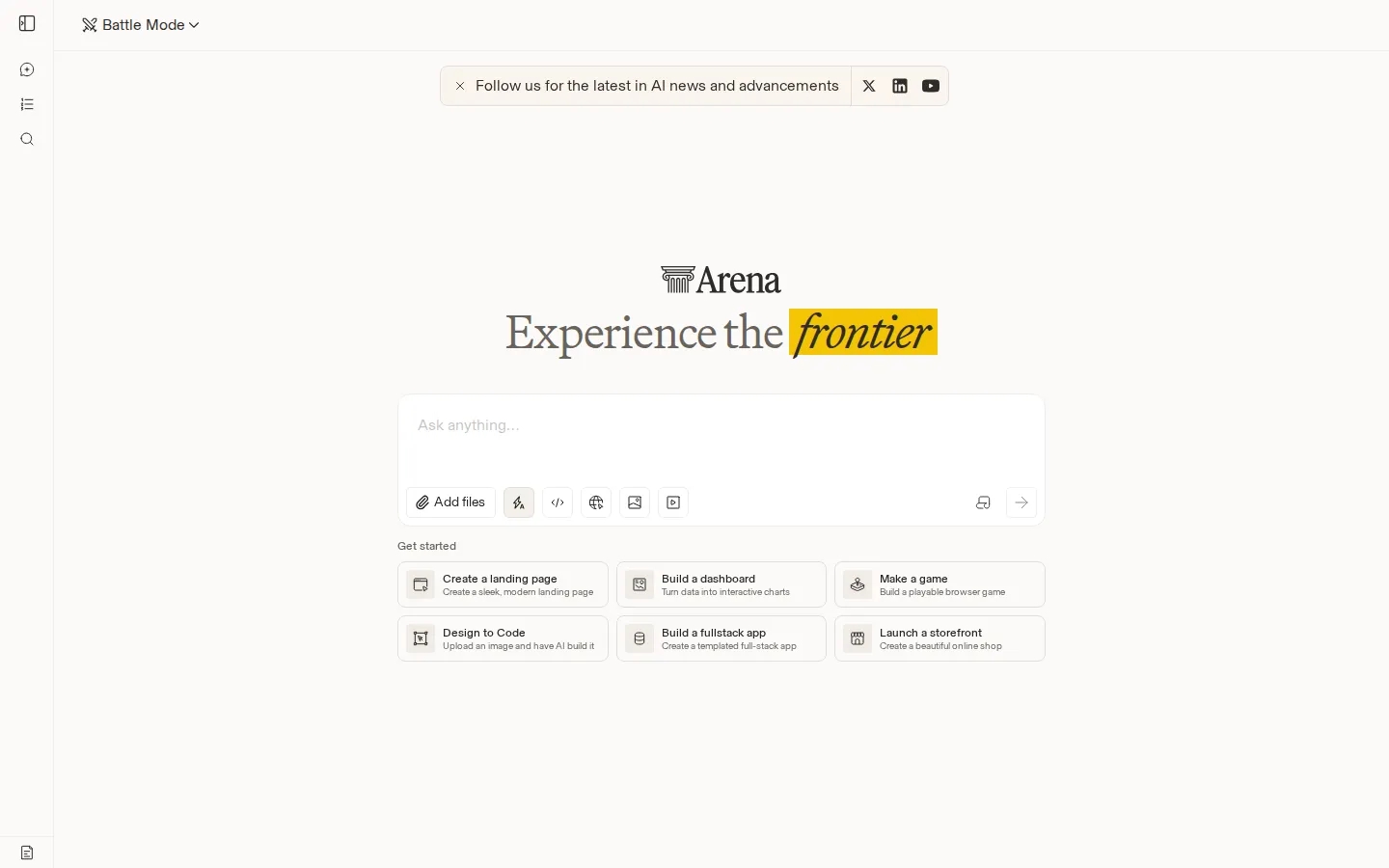 Arena Large Language Models (LLMs) product interface screenshot