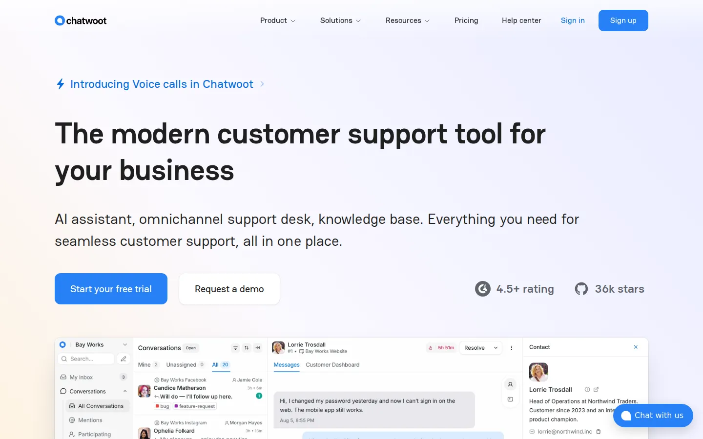 Chatwoot AI Customer Service product interface screenshot