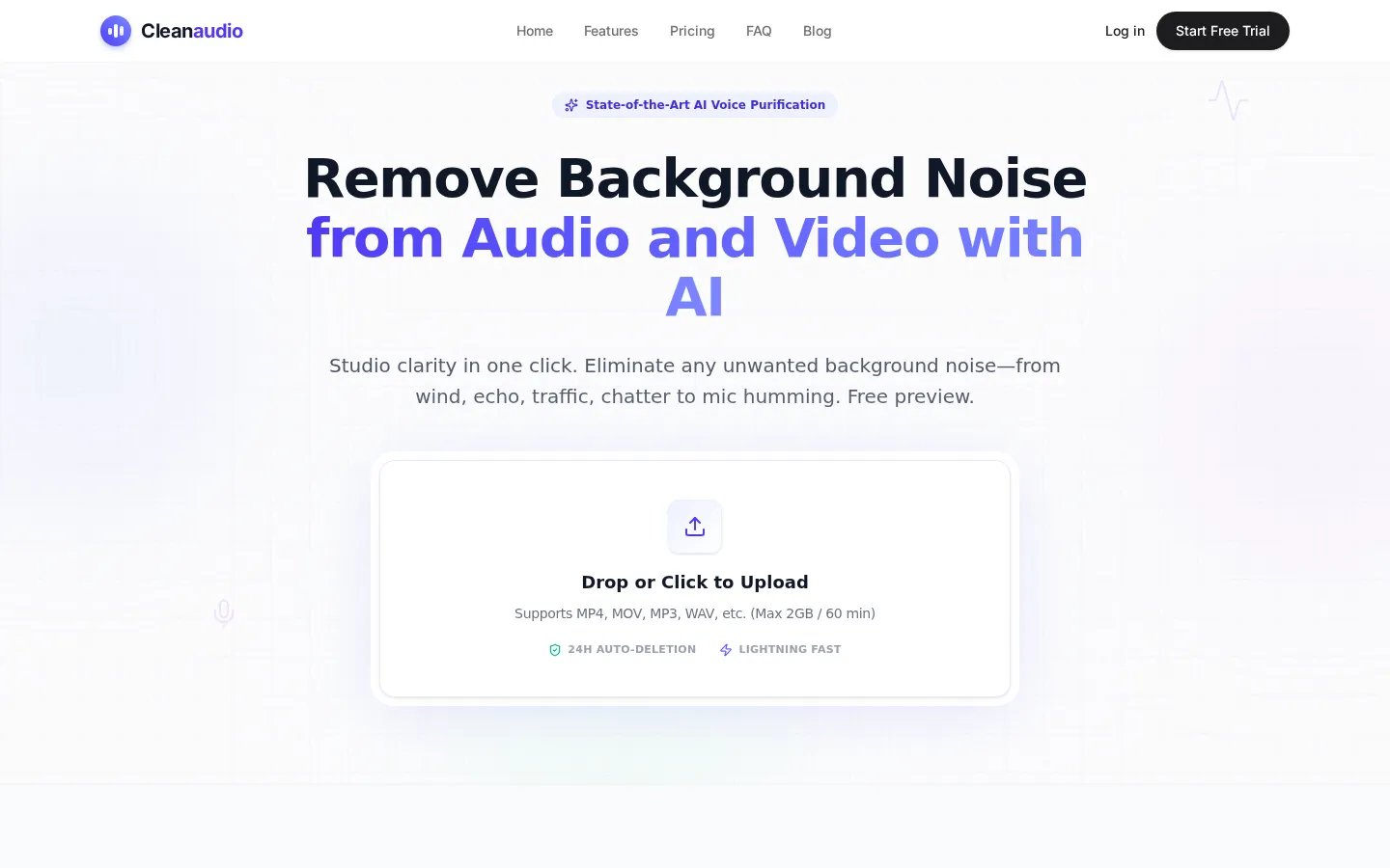 Cleanaudio AI Noise Cancellation product interface screenshot