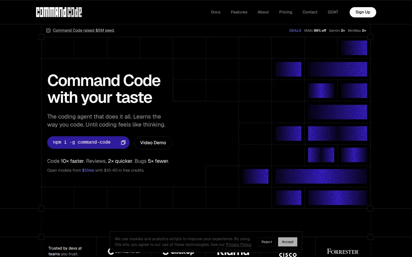 Command Code AI Code Assistant product interface screenshot