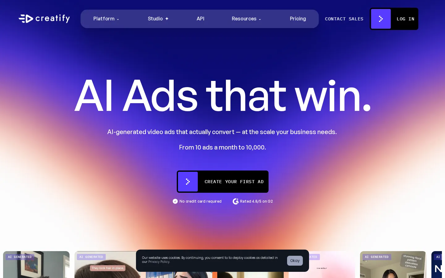 Creatify AI Ad Generator product interface screenshot