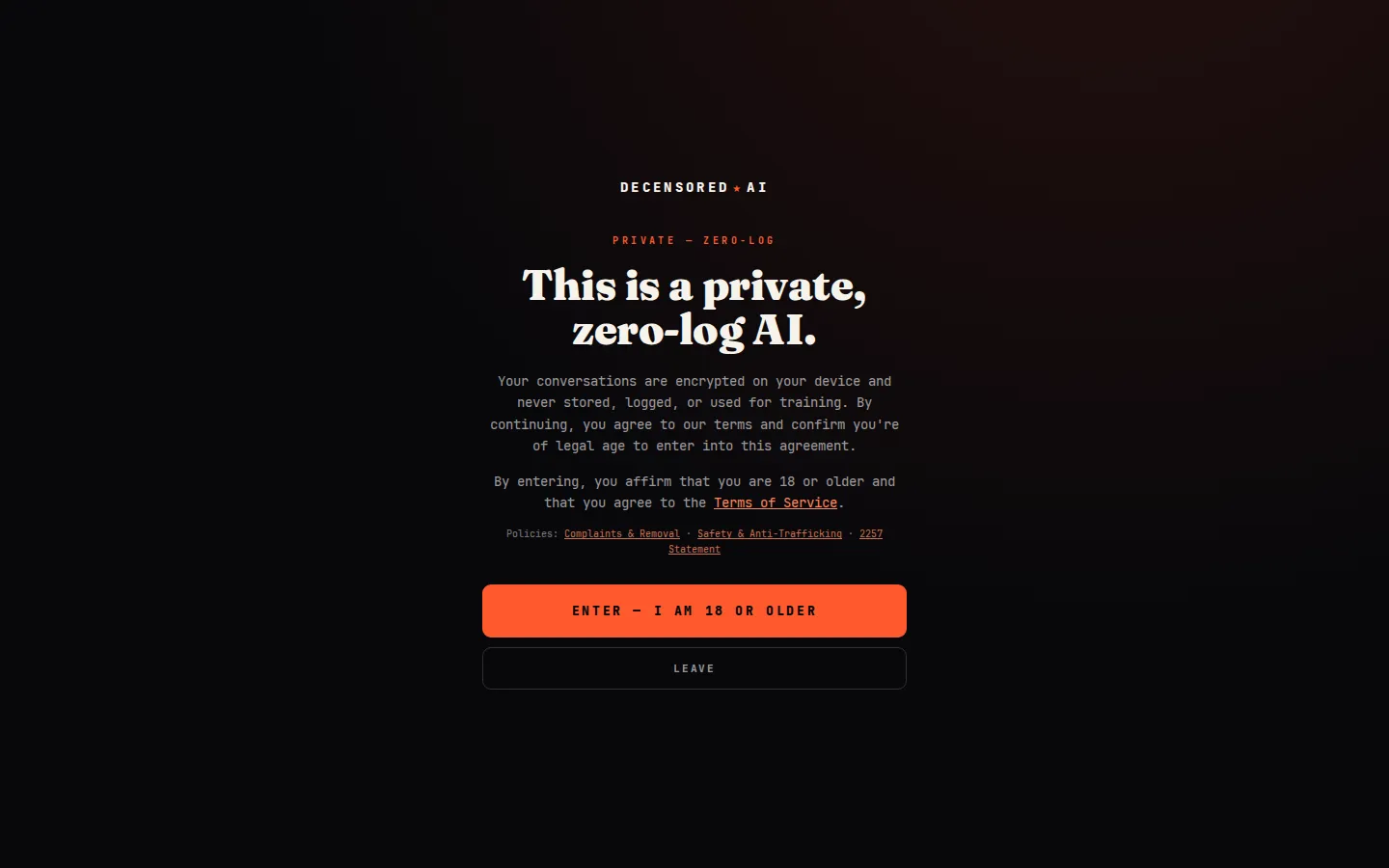 Decensored.ai AI Chatbot product screenshot