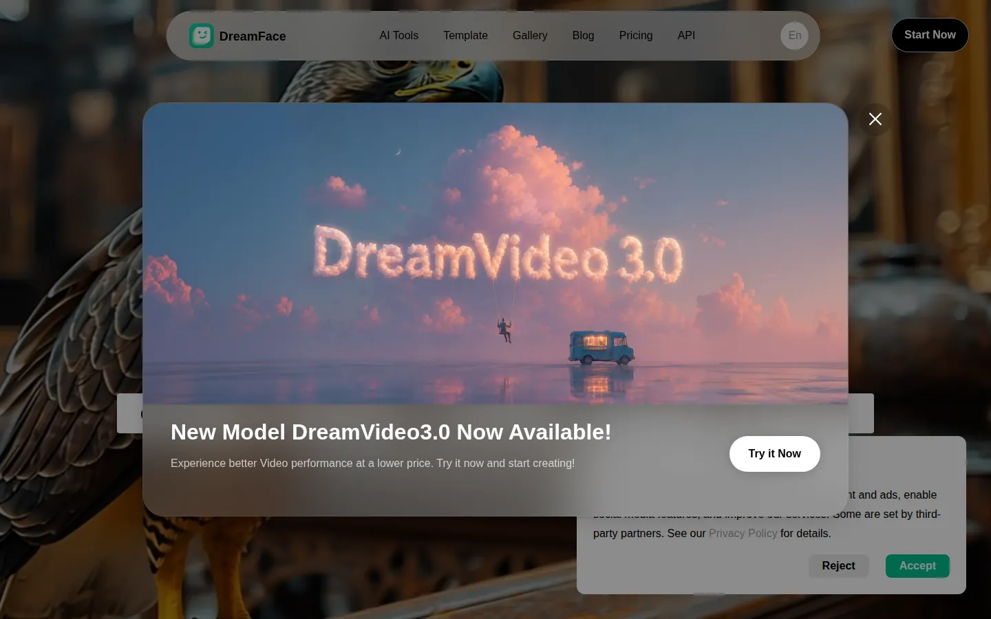DreamFace AI Video Generator product interface screenshot