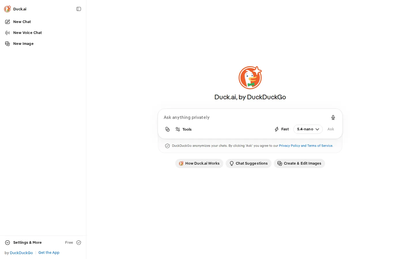 Duck.ai AI Chatbot product interface screenshot