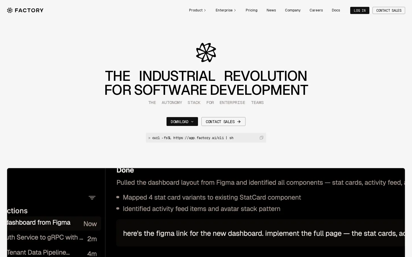 Factory AI Developer Tools product screenshot