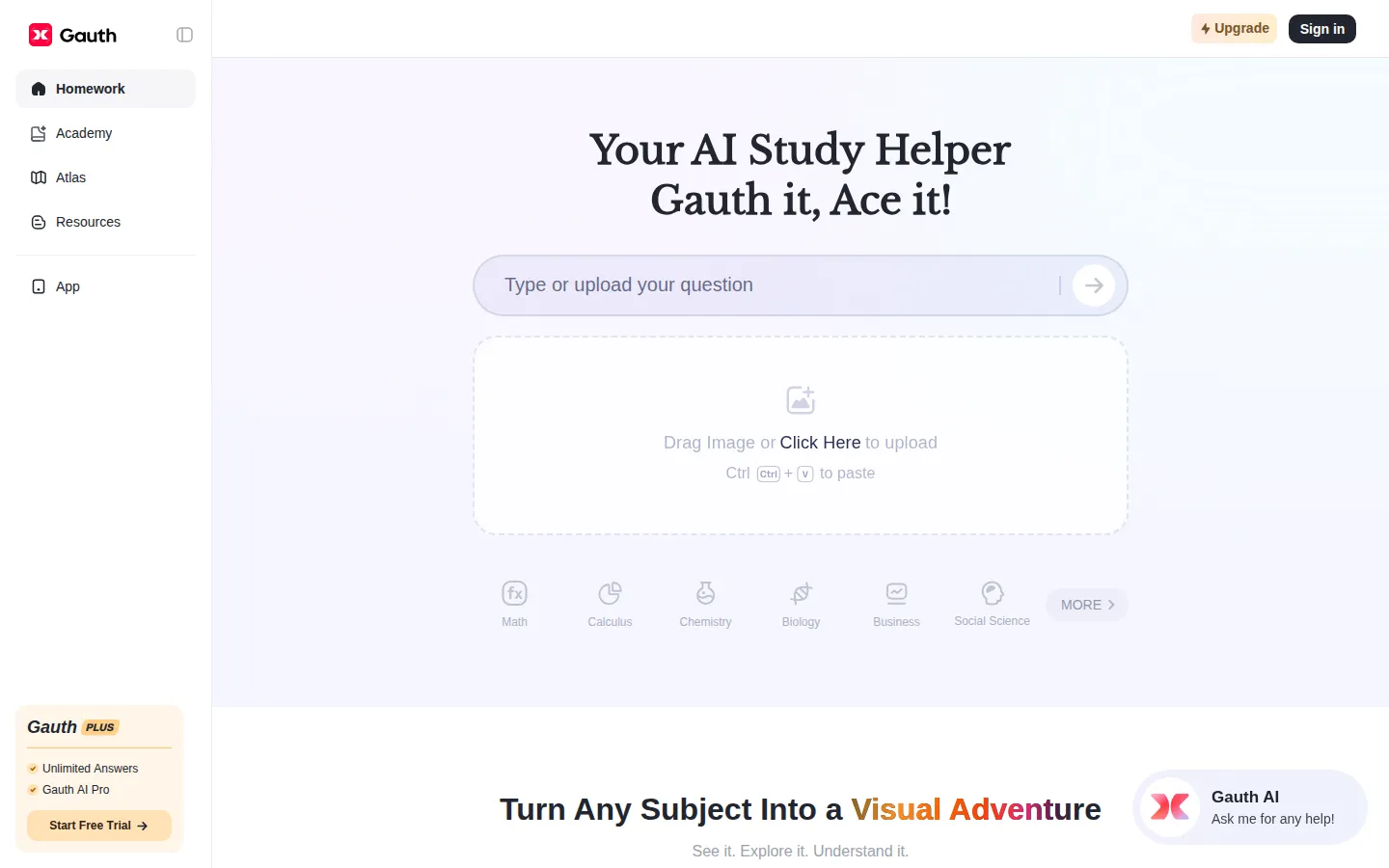 Gauth AI Homework Helper product interface screenshot