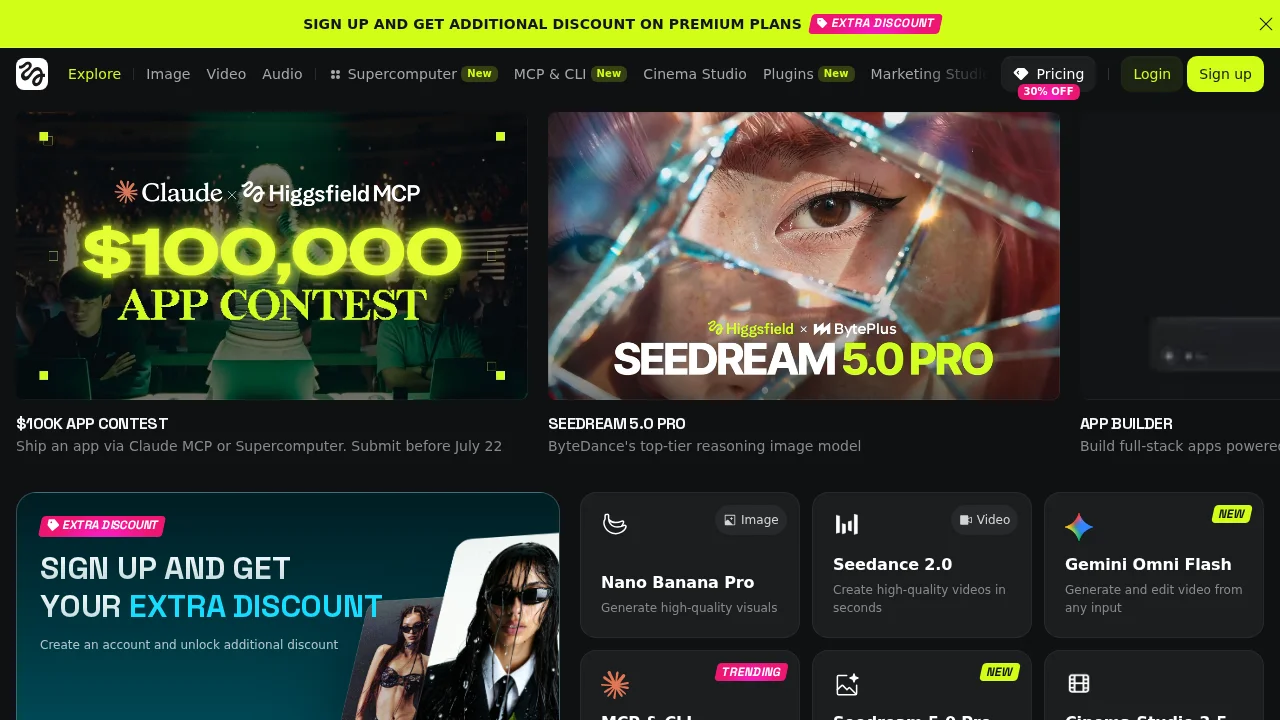 Higgsfield AI AI Video Generator product interface screenshot
