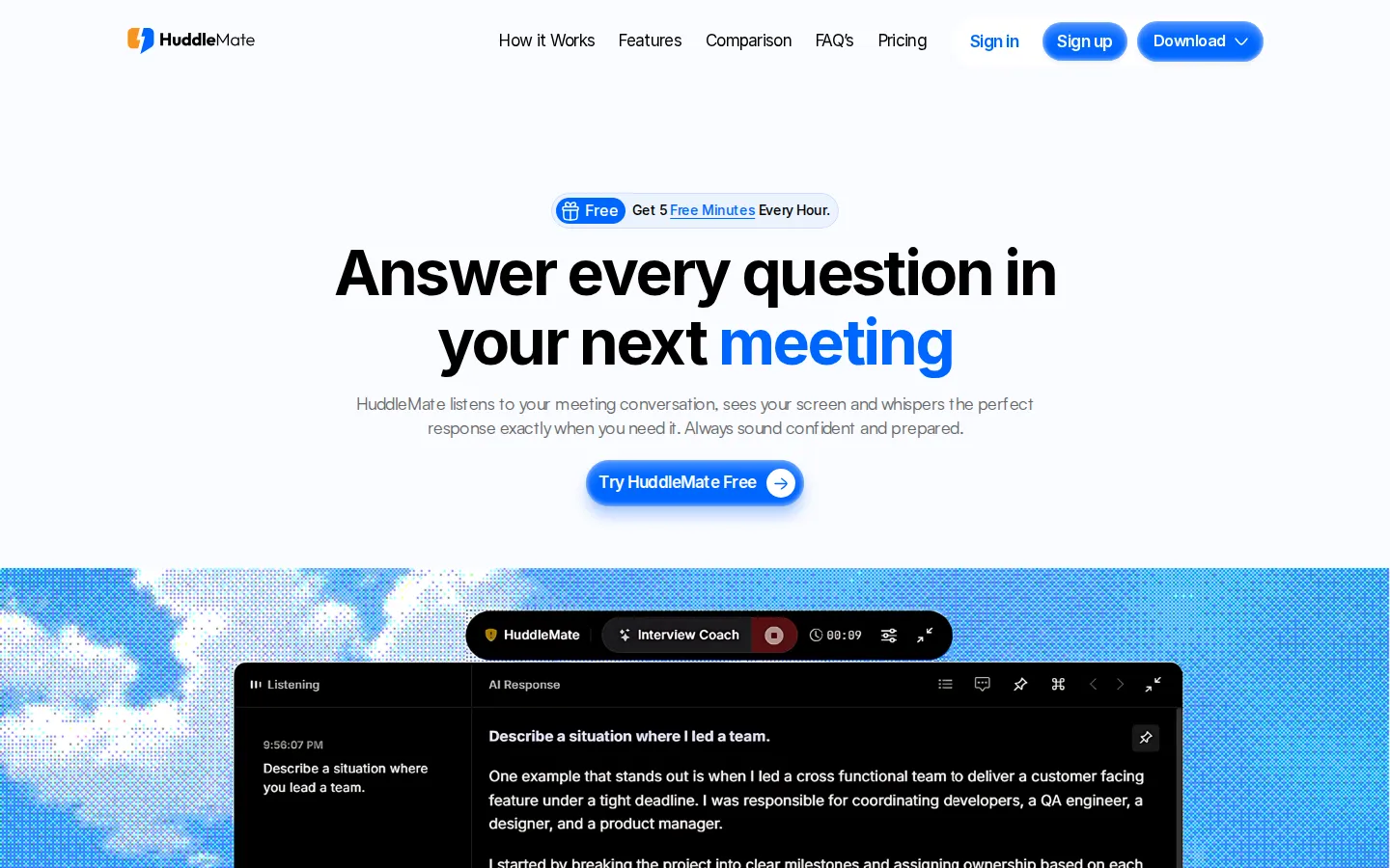 HuddleMate AI Meeting Assistant product interface screenshot