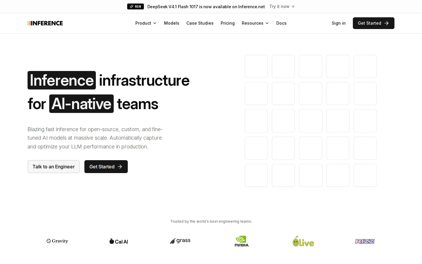 Inference.net AI API product interface screenshot