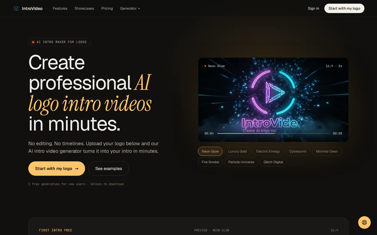 IntroVideo AI Video Generator product interface screenshot