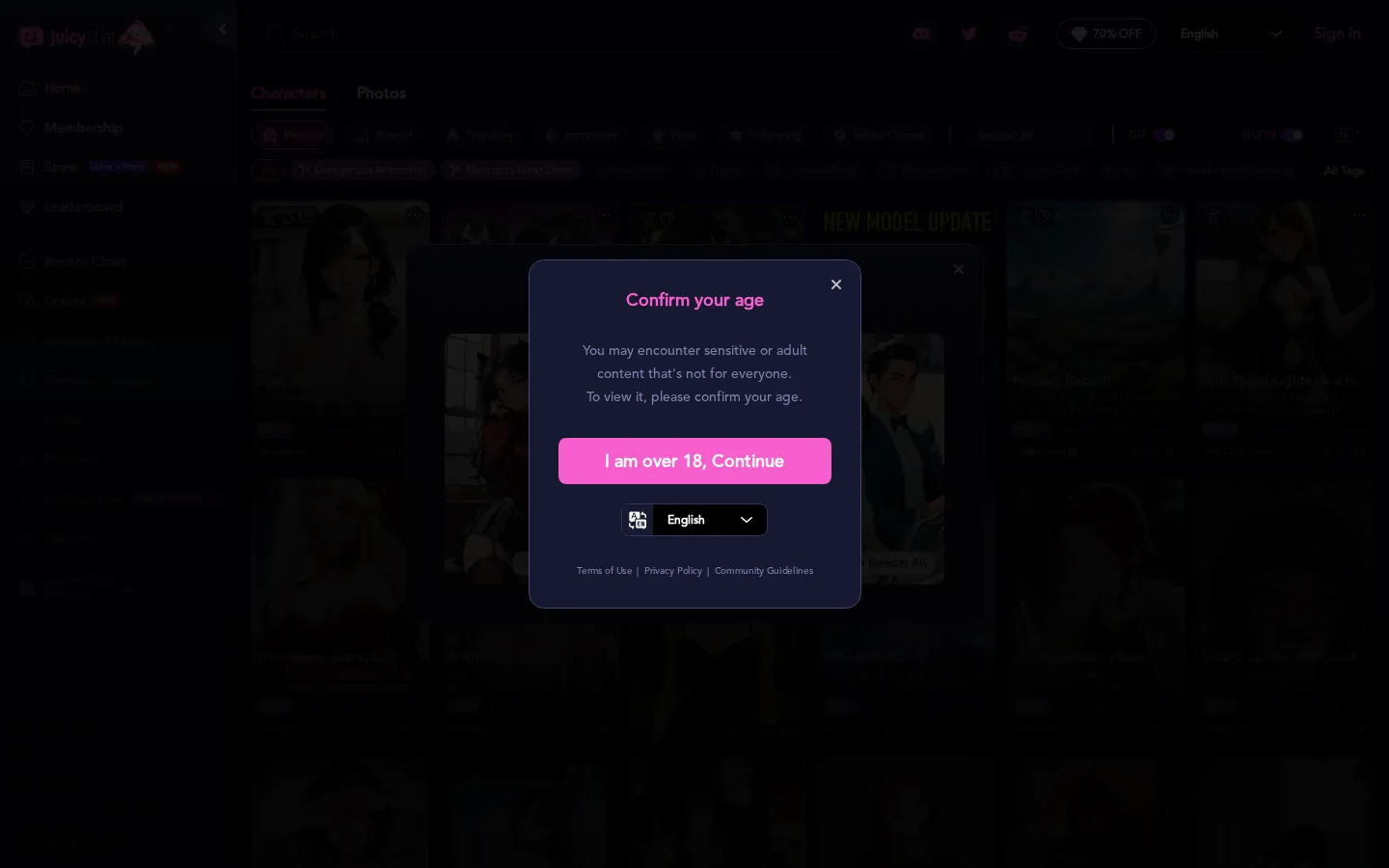 JuicyChat.AI AI Character product interface screenshot