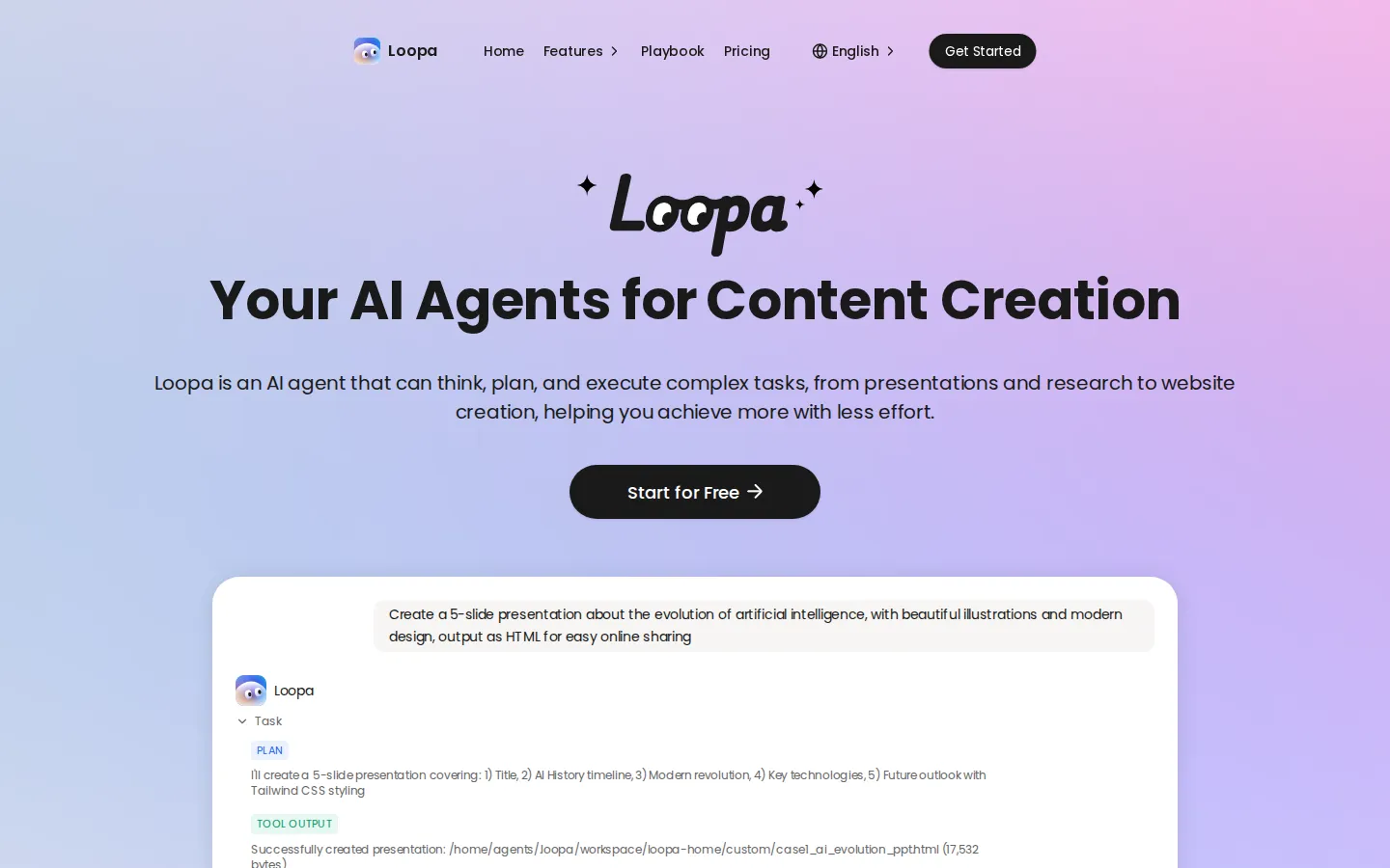 Loopa AI Agent product interface screenshot