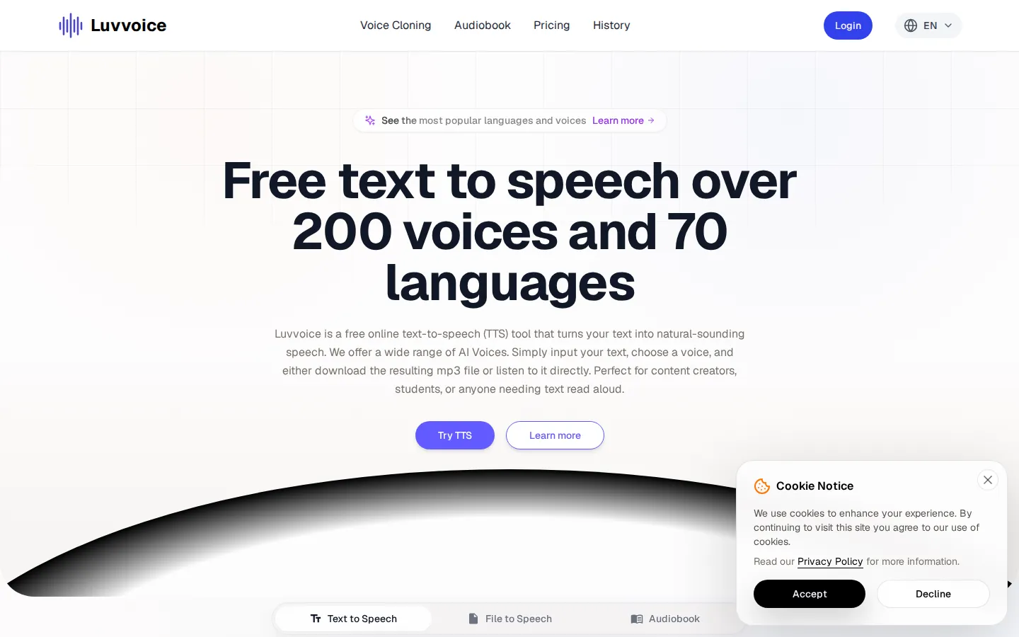 Luvvoice AI Text-to-Speech product interface screenshot