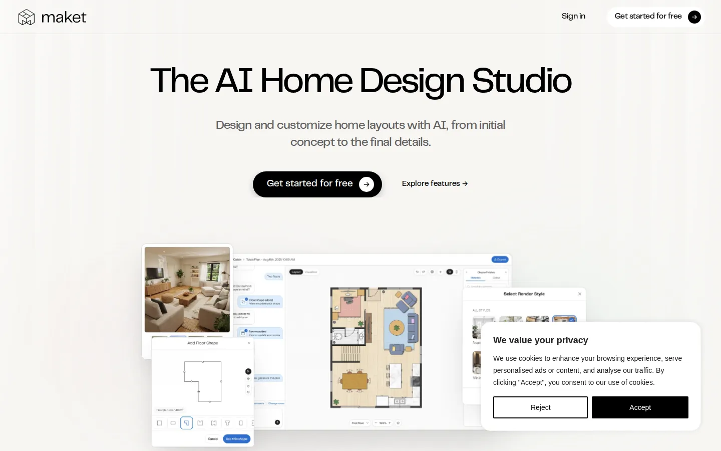 Maket Interior & Architectural Design product interface screenshot