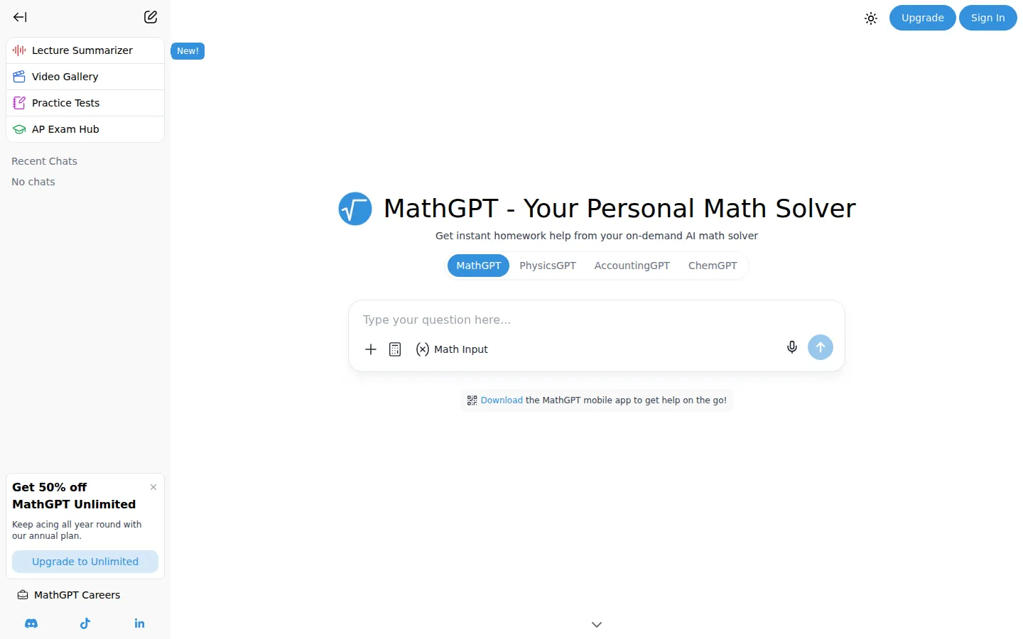 MathGPT AI Productivity Tools product screenshot
