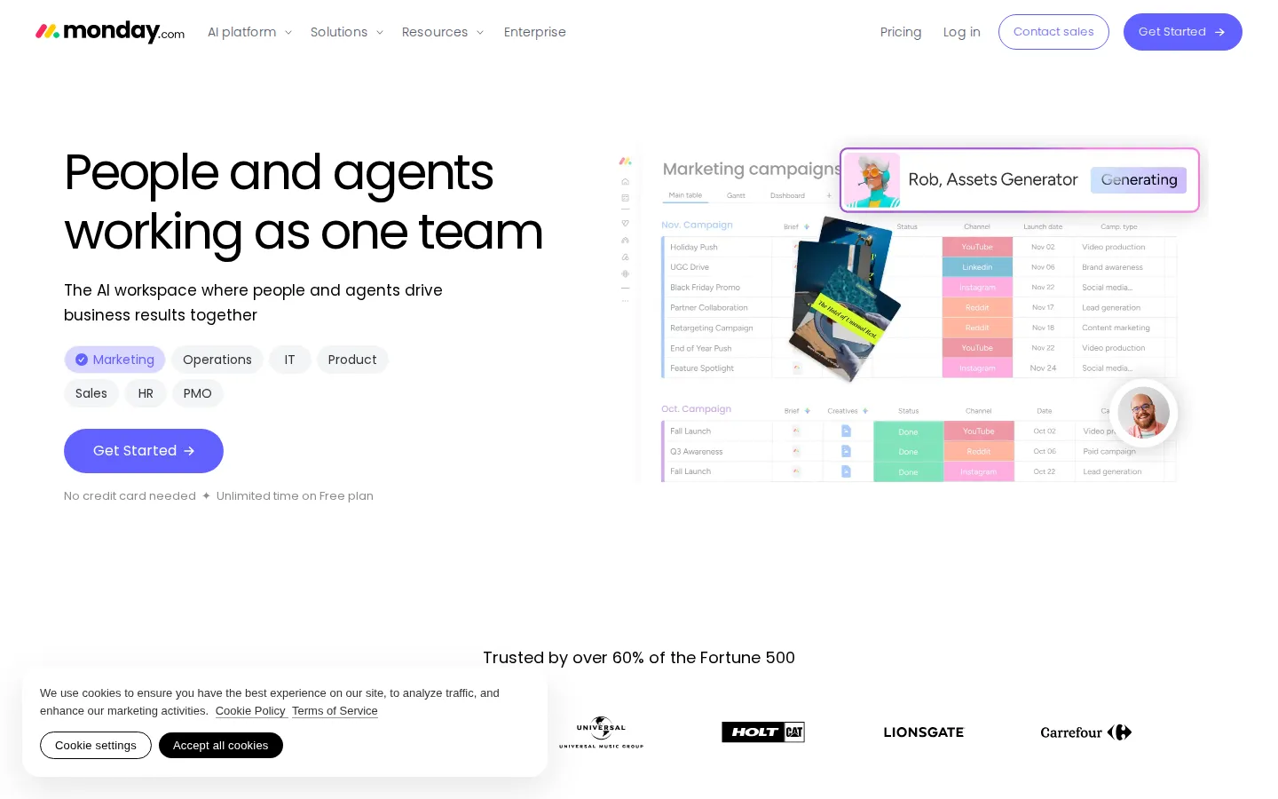 Monday.com AI Productivity Tools product screenshot