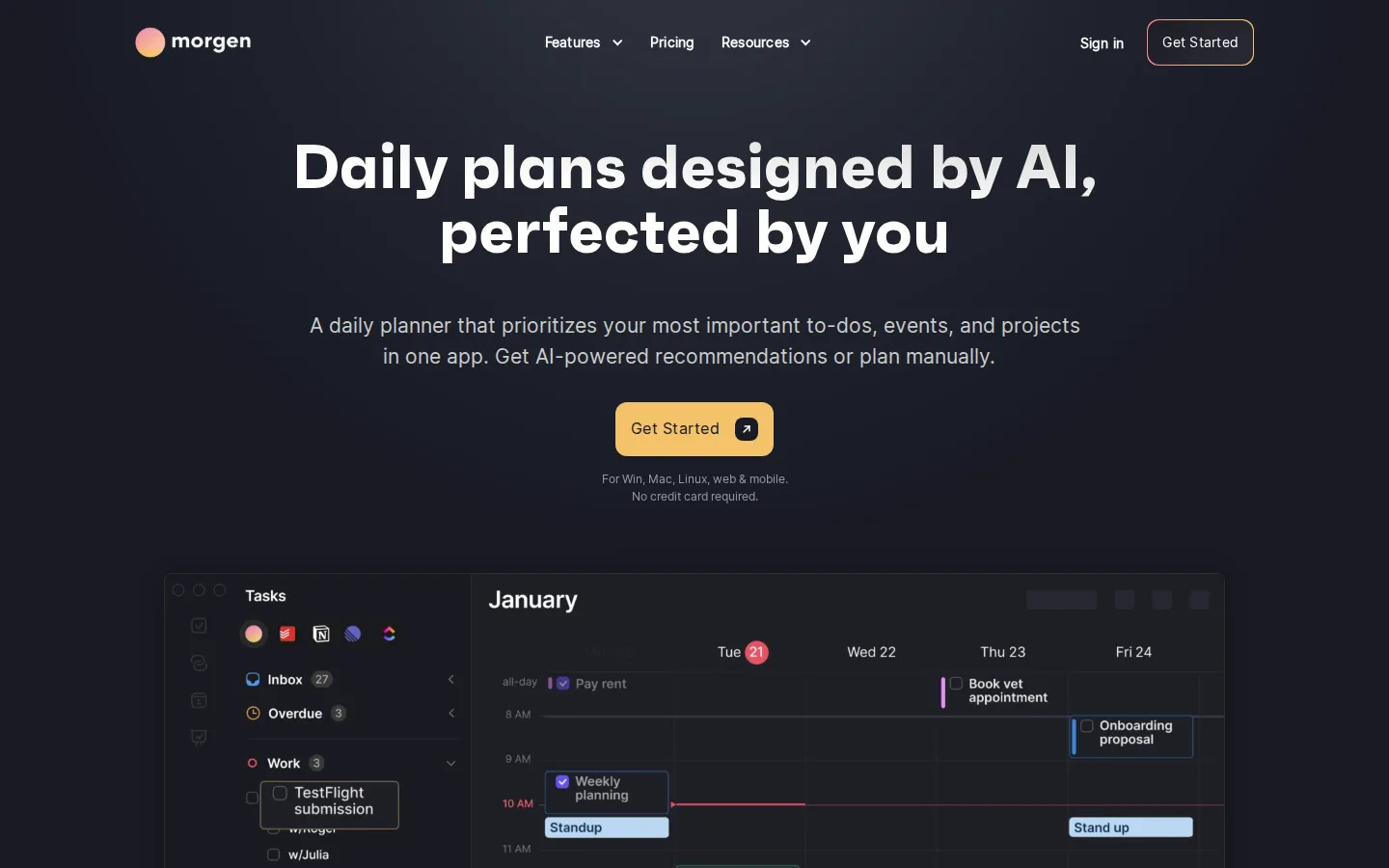 Morgen AI Productivity Tools product screenshot