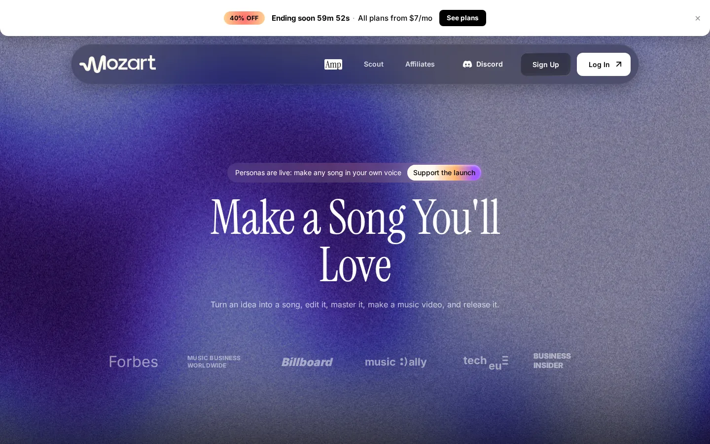 Mozart AI AI Music Generator product interface screenshot