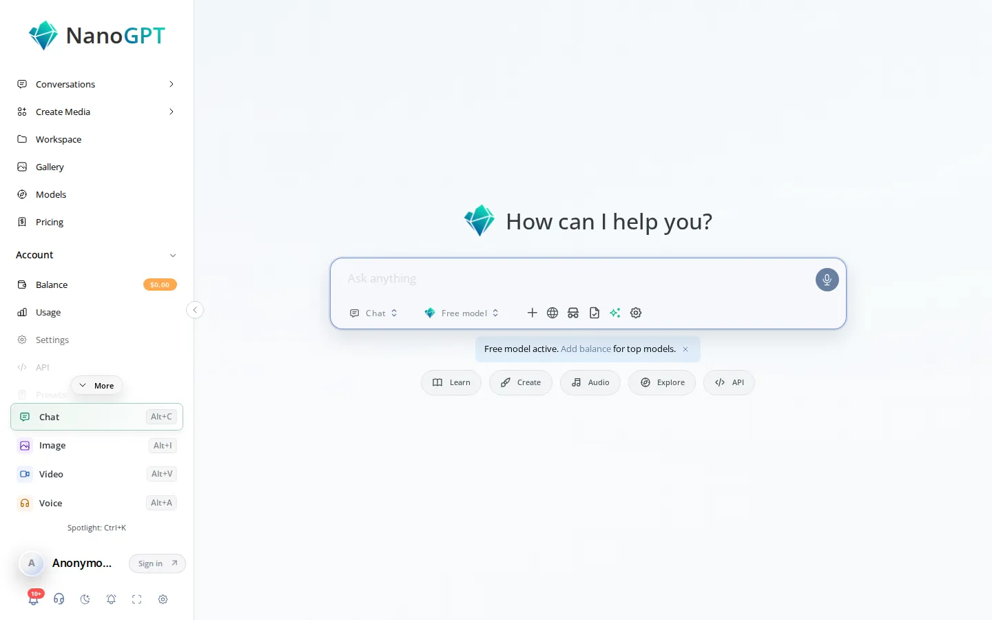 NanoGPT AI Productivity Tools product screenshot