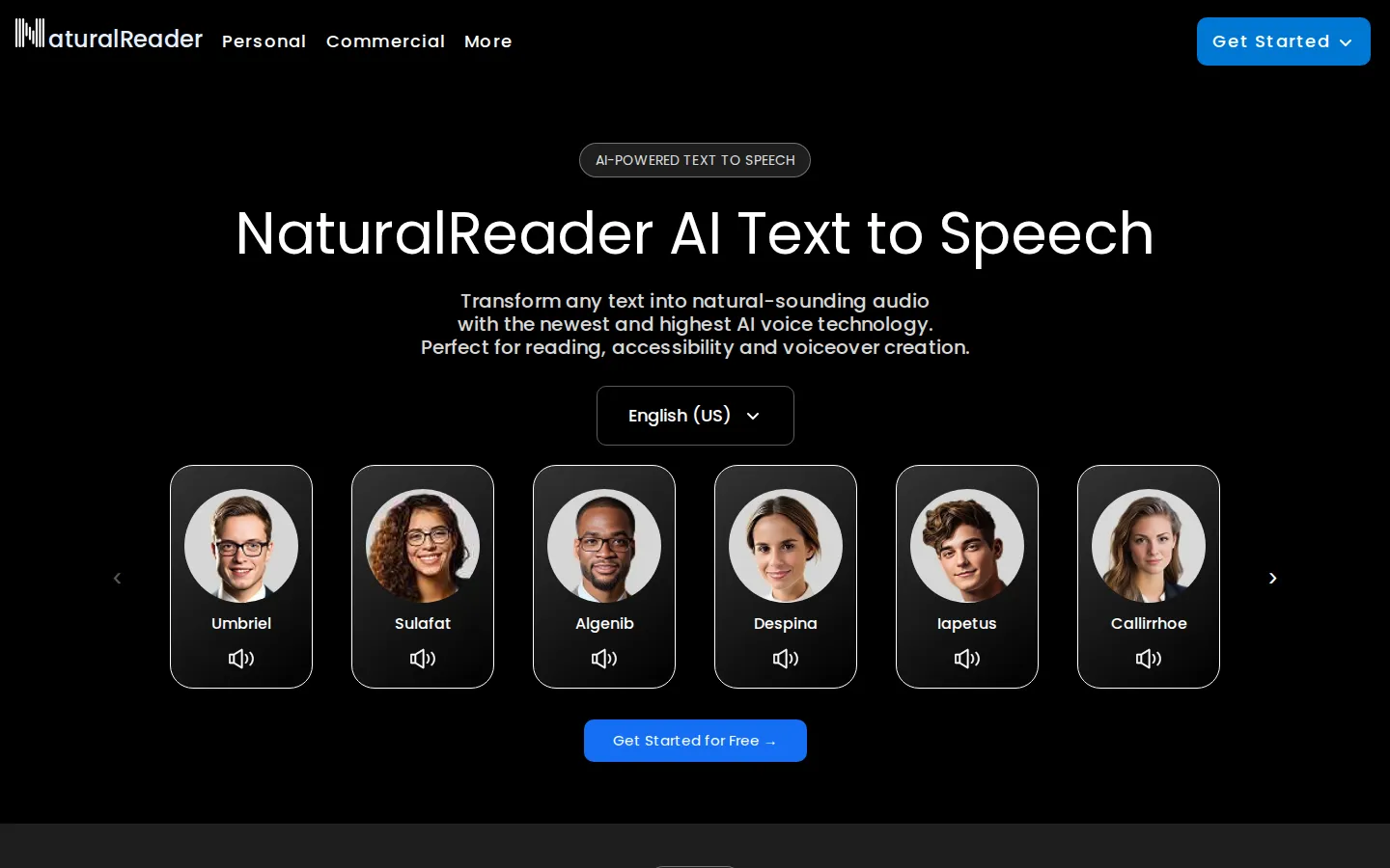 NaturalReader AI Voice Generator product interface screenshot