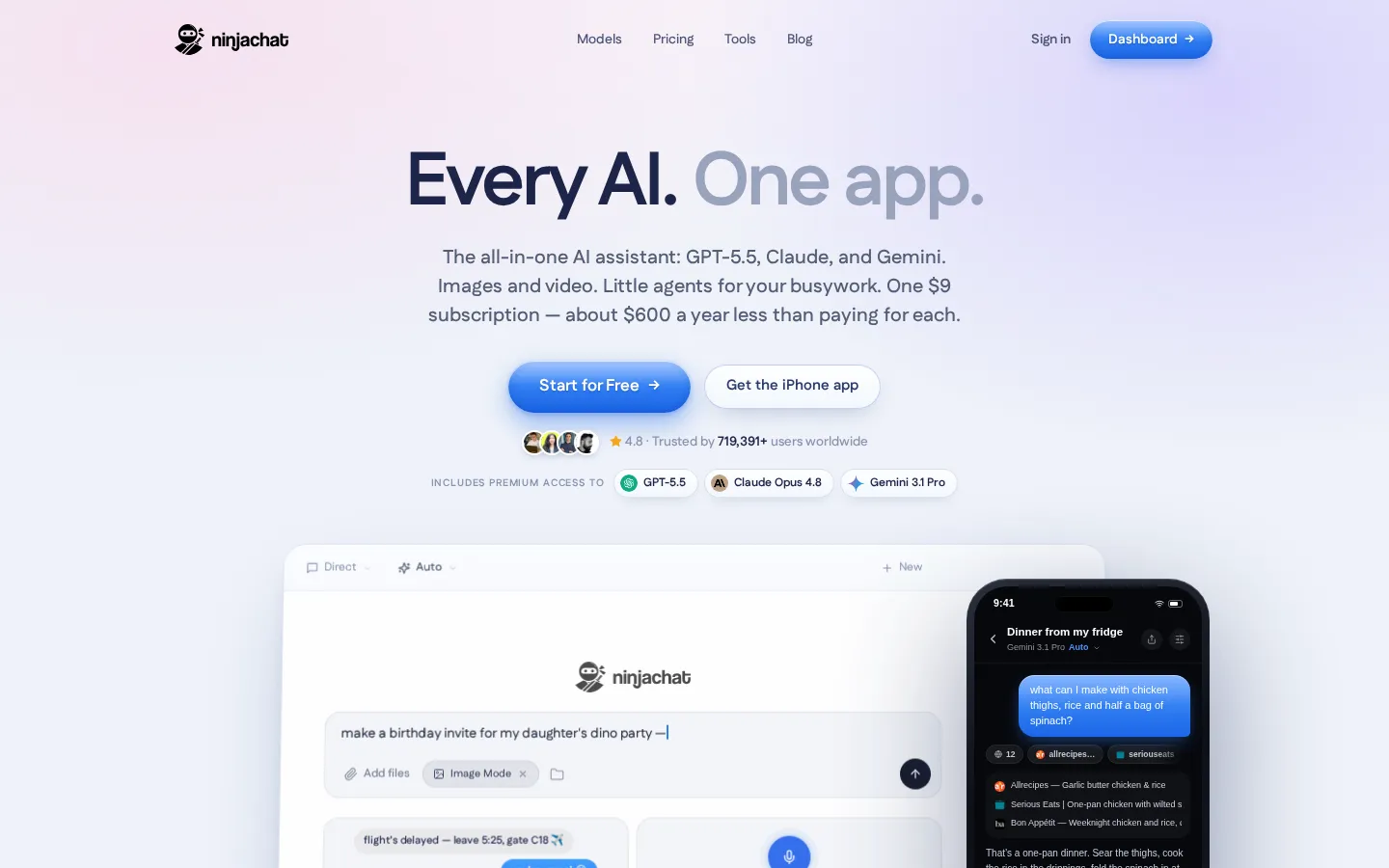 NinjaChat AI Productivity Tools product screenshot
