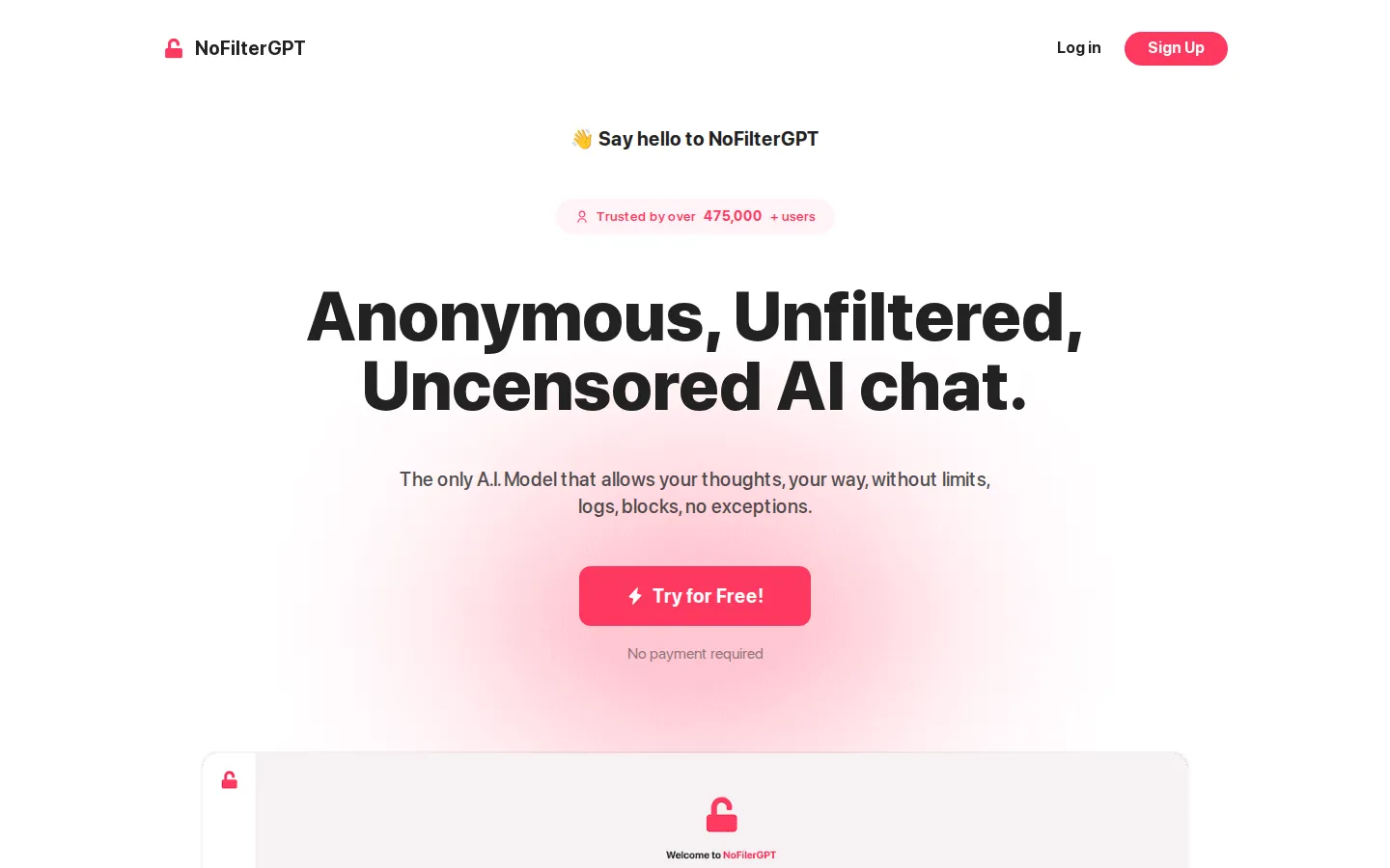 NoFilterGPT AI Chatbot product interface screenshot