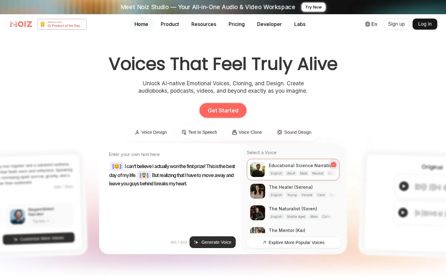 Noiz AI AI Text-to-Speech product interface screenshot