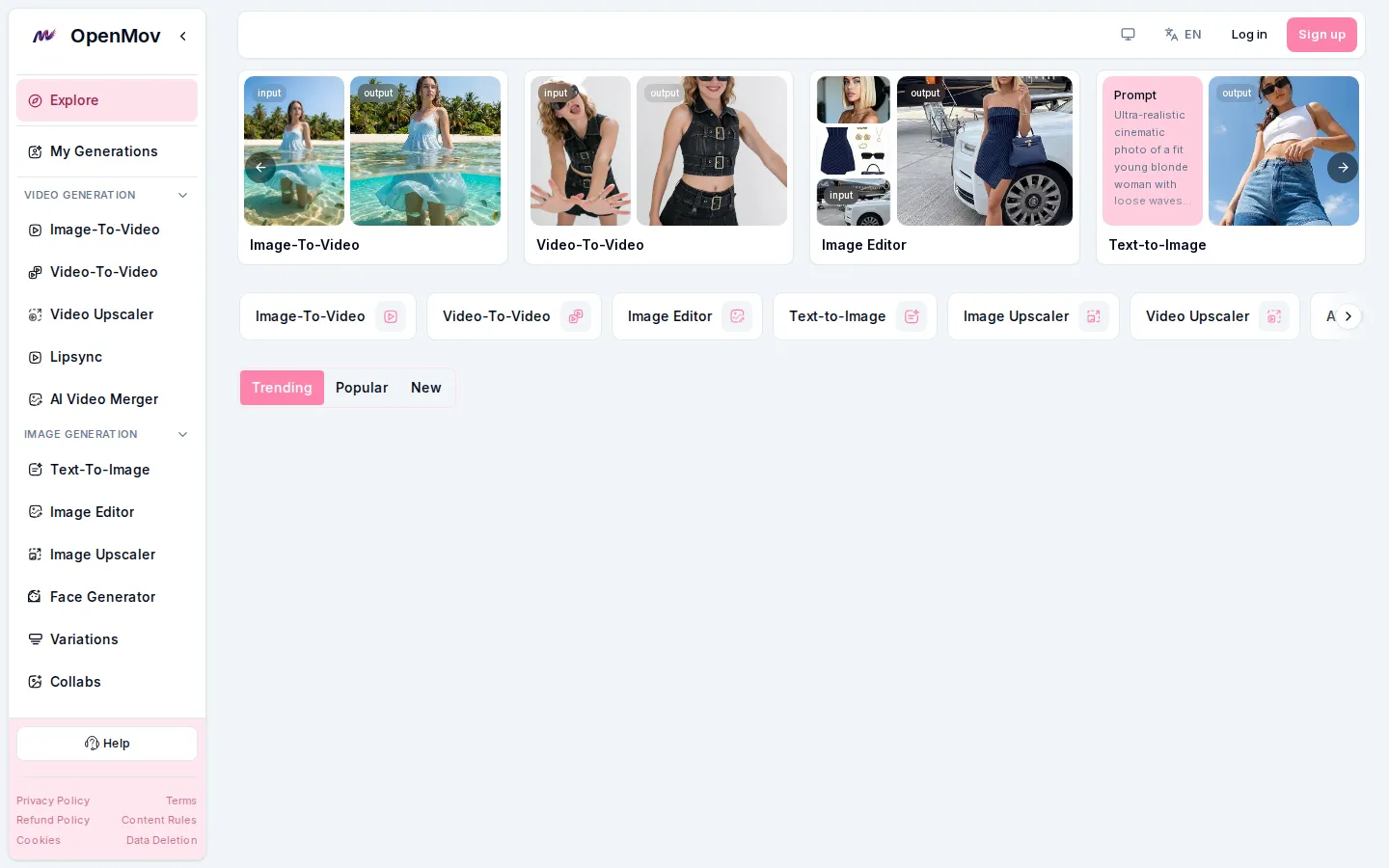 OpenMov AI Video Generator product interface screenshot