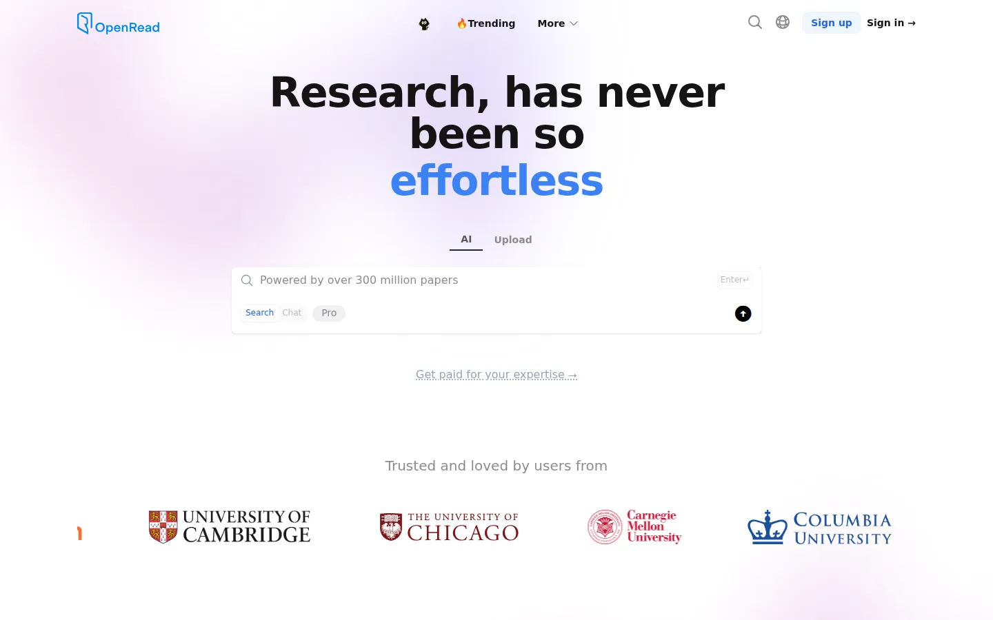 OpenRead AI Research Tool product interface screenshot