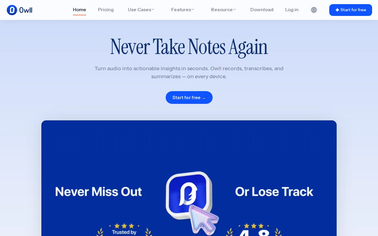 Owll AI Note Taker product interface screenshot