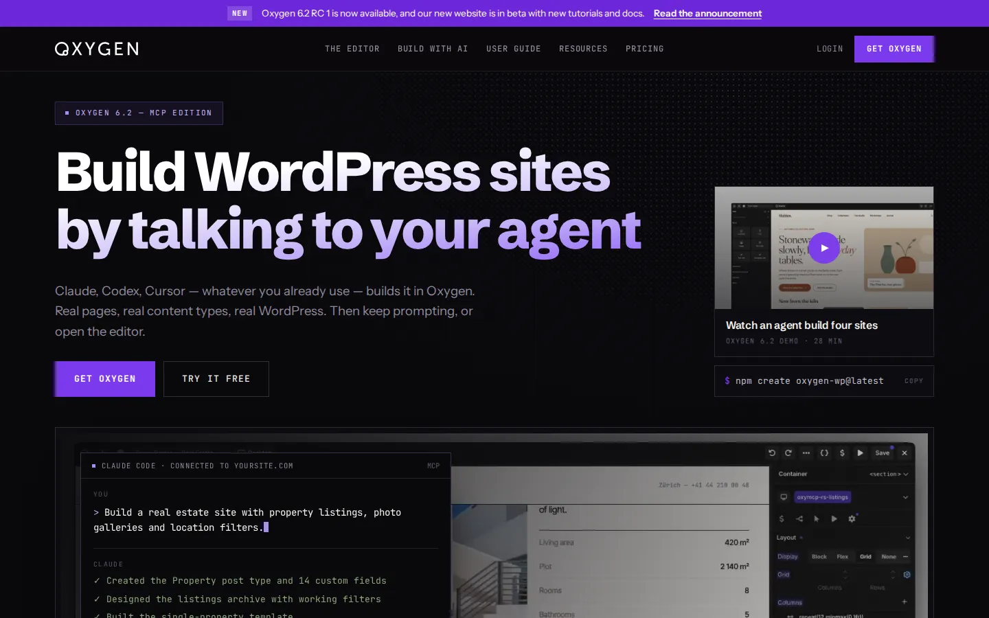 Oxygen AI Website Builder product interface screenshot