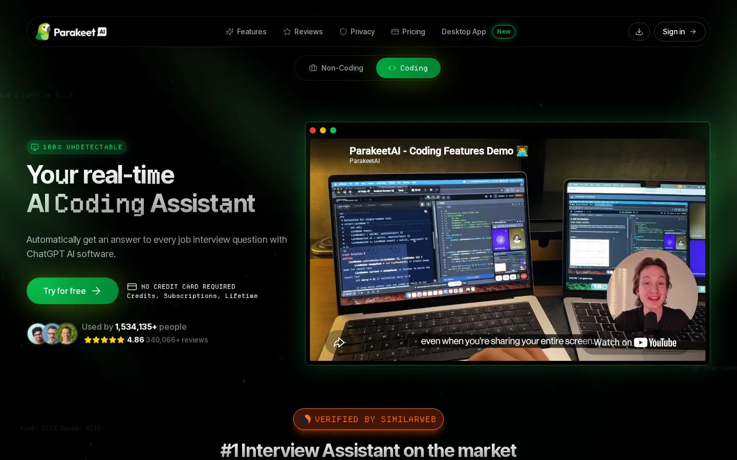 ParakeetAI AI Assistant product interface screenshot