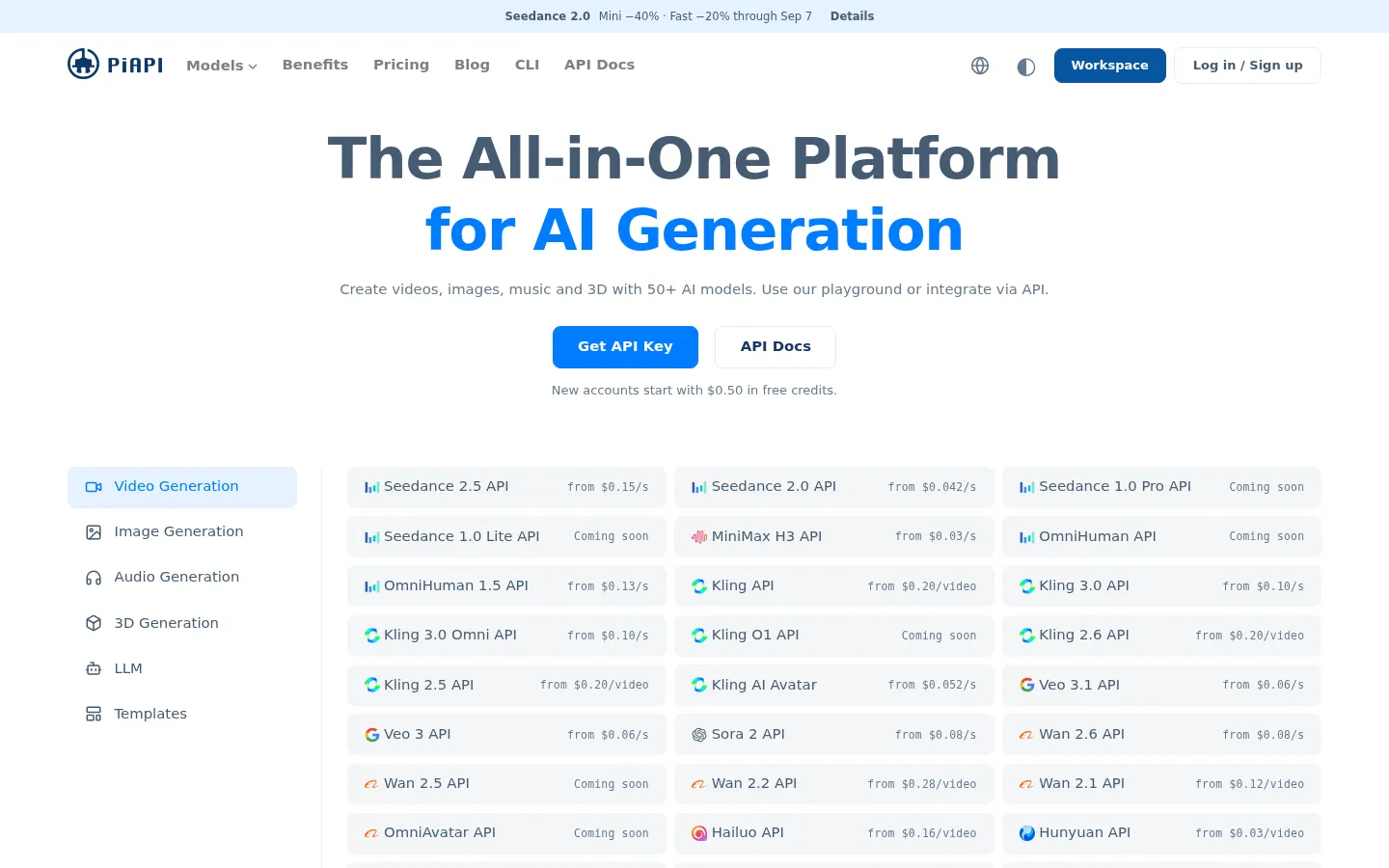 PiAPI AI Developer Tools product screenshot