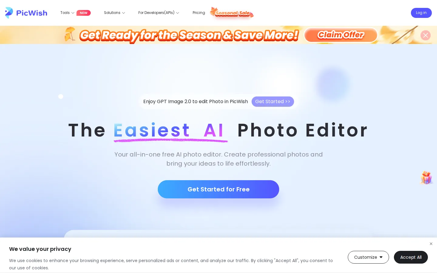 PicWish AI Photo Editor product interface screenshot