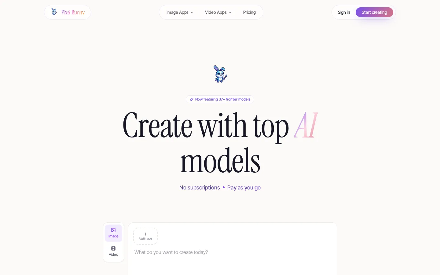 Pixel Bunny AI Image Generator product interface screenshot
