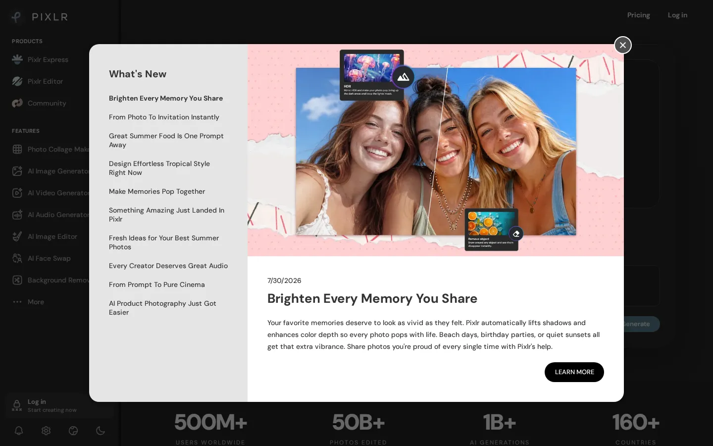 Pixlr AI Photo Editor product interface screenshot