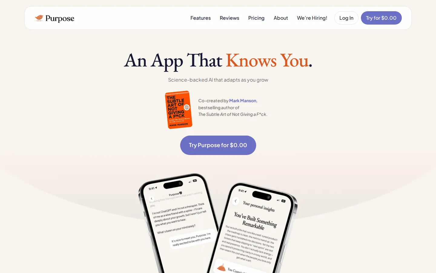 Purpose AI Coaching product interface screenshot