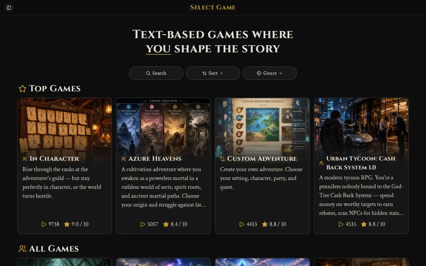 Questner AI Games product interface screenshot