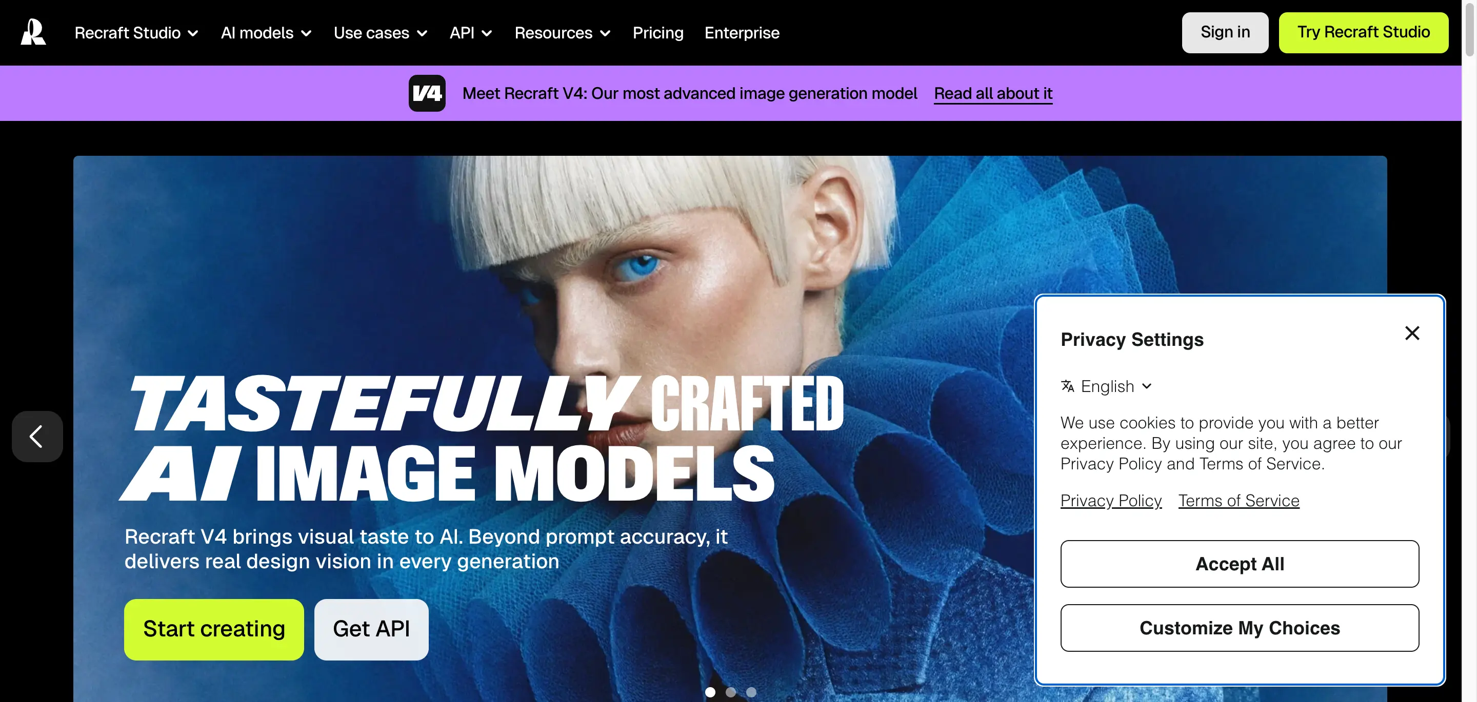 Recraft AI Image Generator product interface screenshot