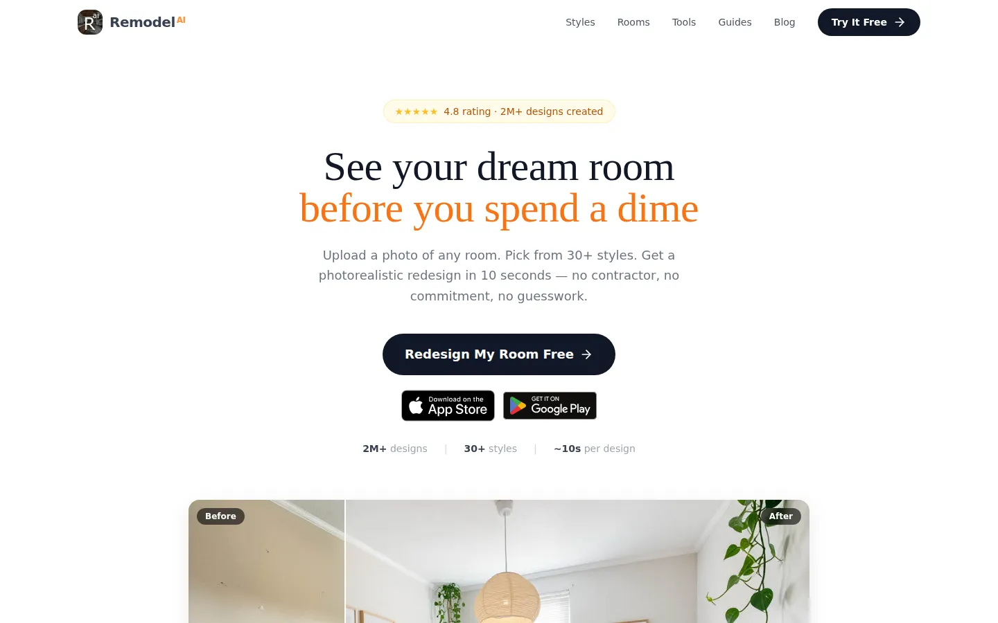 Remodel AI AI Interior Design product interface screenshot