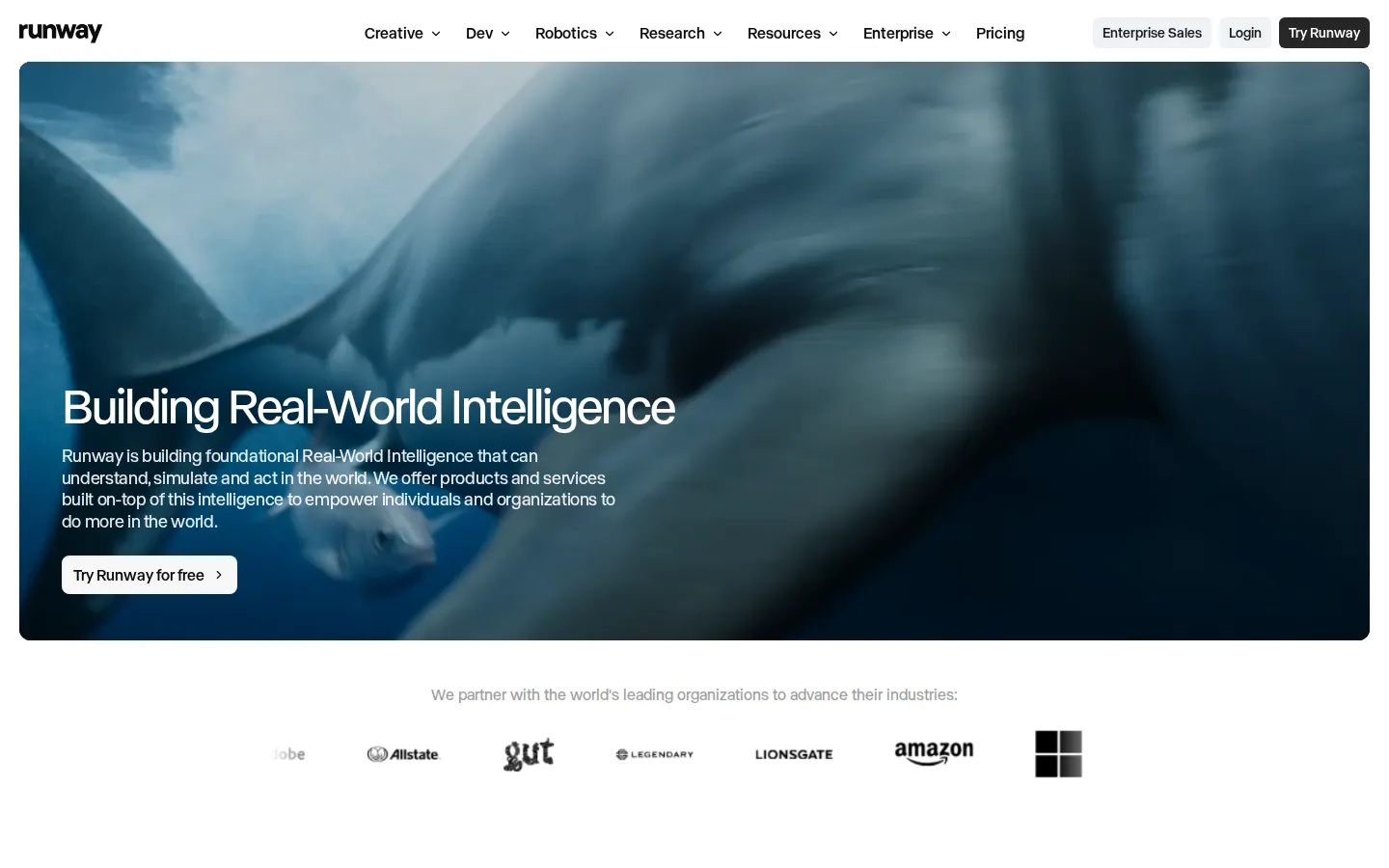 Runway AI Video Generator product interface screenshot