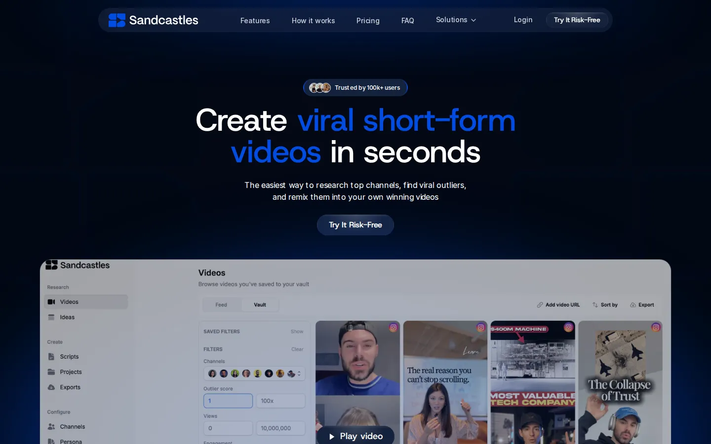 Sandcastles AI Short Video Generator product interface screenshot