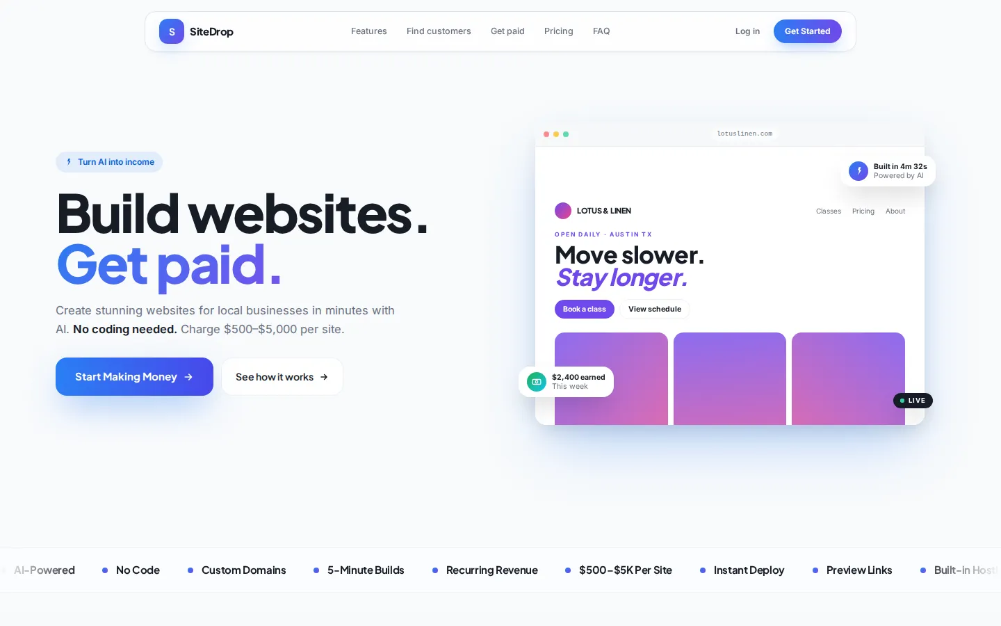 SiteDrop AI Website Builder product screenshot