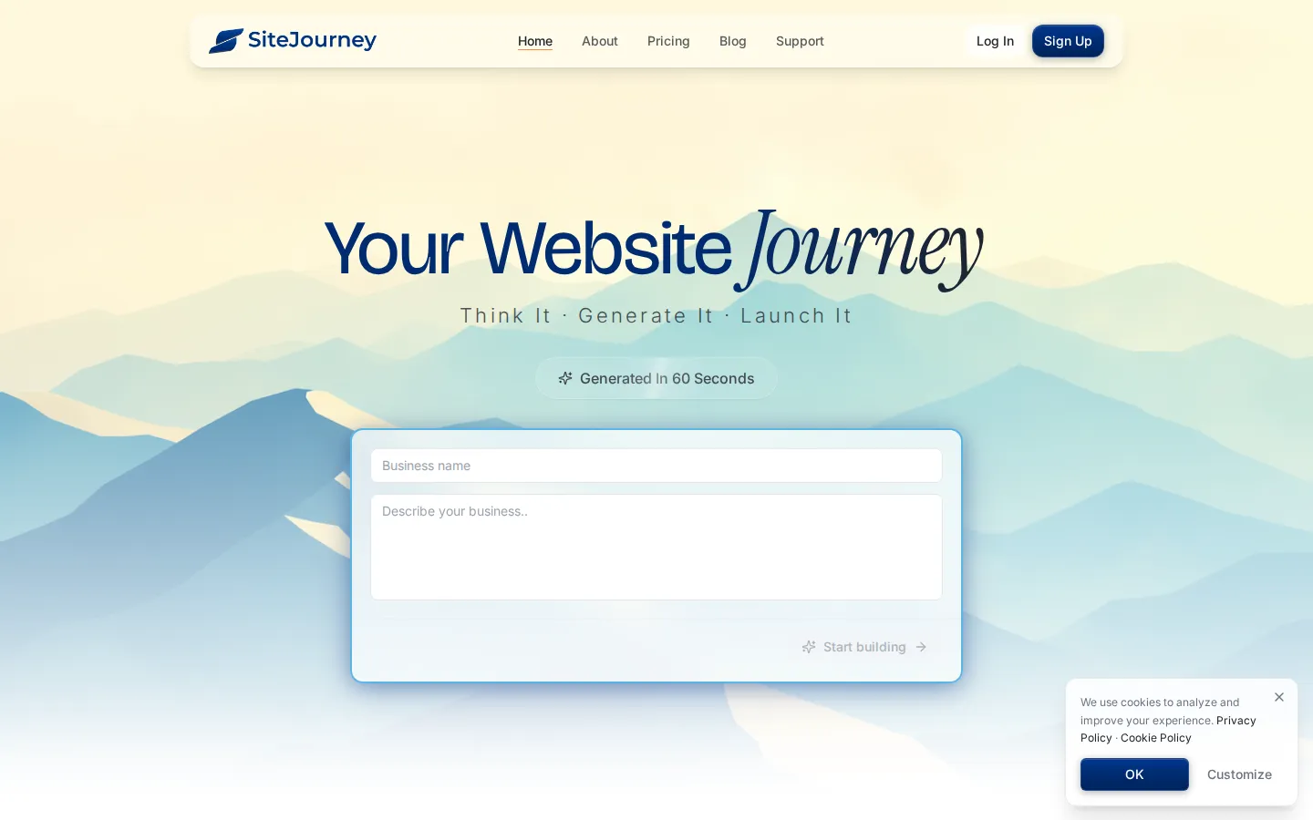 SiteJourney AI Website Builder product interface screenshot