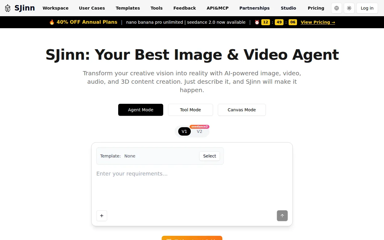 SJinn AI Video Generator product interface screenshot